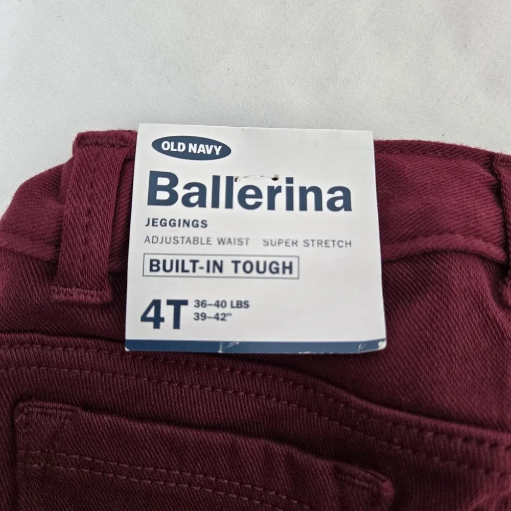 Old Navy Girls Ballerina Burgundy Adjustable Waist Super Stretch Jeggings 4t NEW